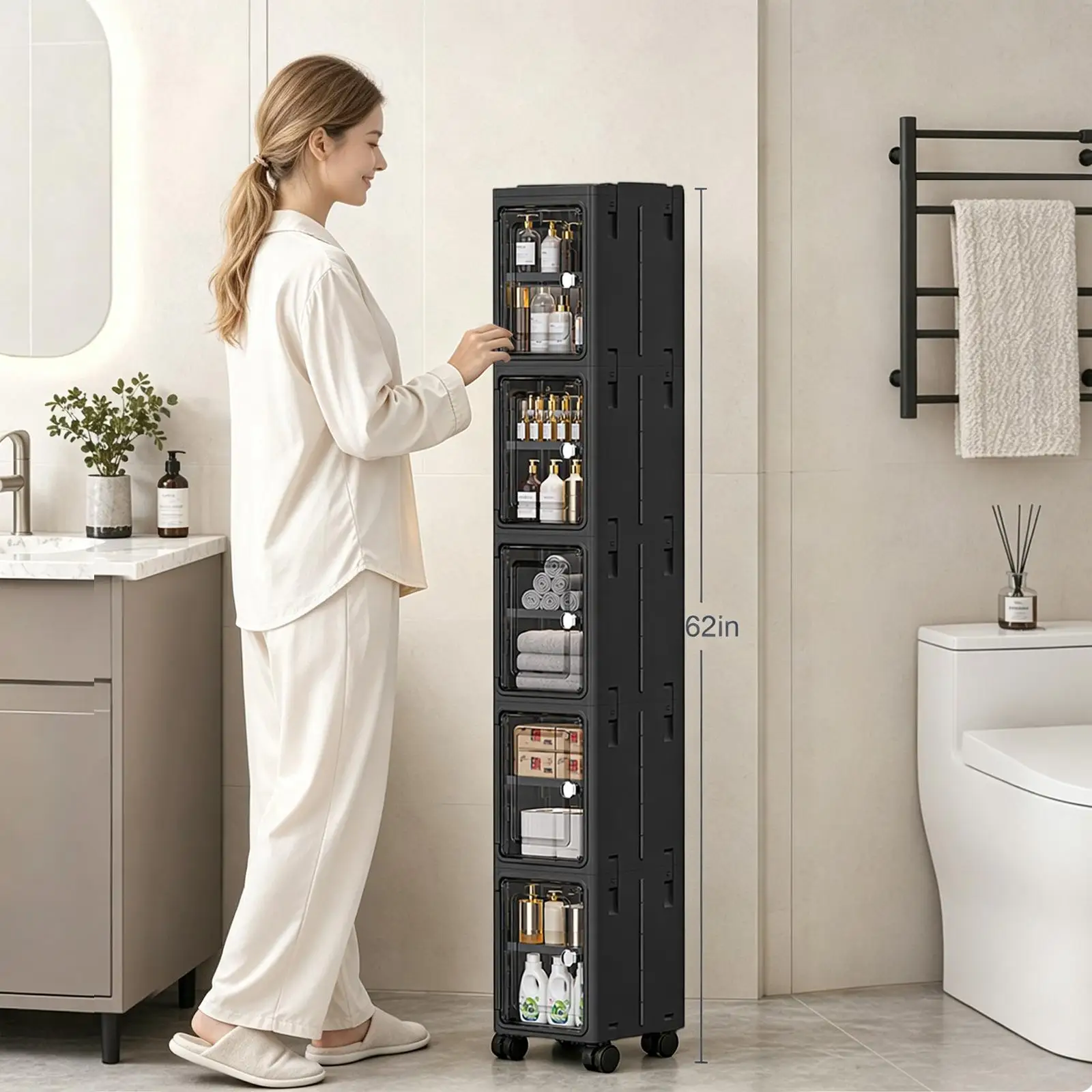 Kitchen Gadgets Organizer - Armoire de rangement à roulettes noire,